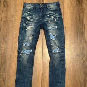 Dark Blue Ripped Bandana Jeans